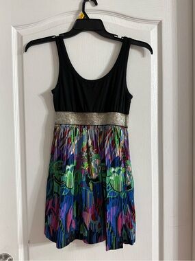 XXI Juniors Abstract Tropical Print Metallic Waist Band Sun Dress M. JN-73